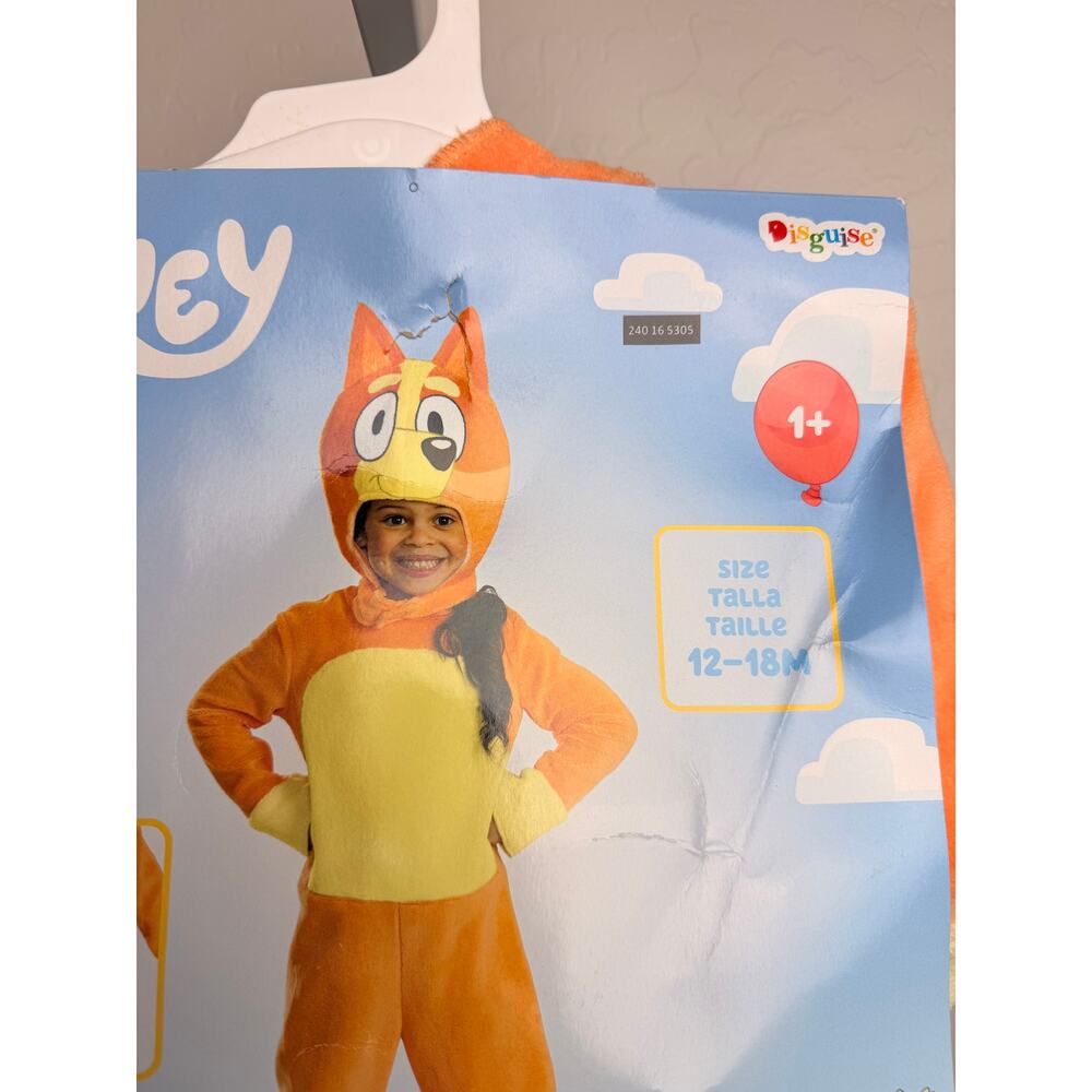 Bluey Bingo Toddler Costume 12-18 Months Plush Jumpsuit Hood Halloween NWT - Picture 3 of 4